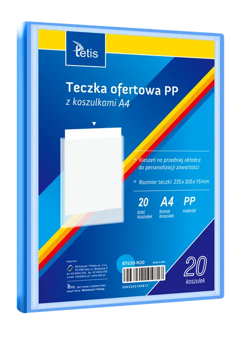 Teczka ofertowa A4 PP 20 koszulek niebieska, Tetis