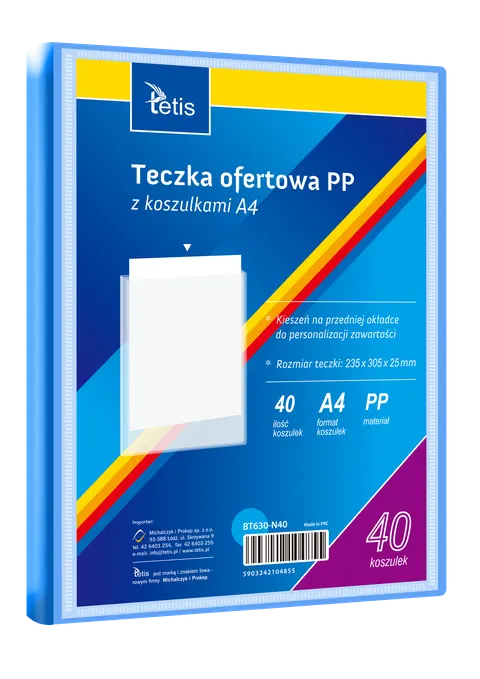 Teczka ofertowa A4 PP 40 koszulek niebieska, Tetis
