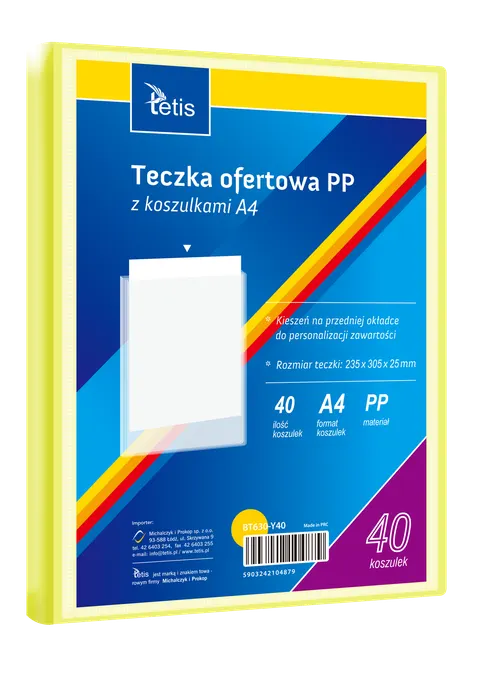 Teczka ofertowa A4 PP 40 koszulek żółta, Tetis
