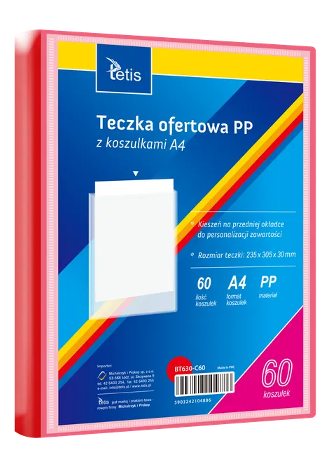 Teczka ofertowa A4 PP 60 koszulek czerwona, Tetis