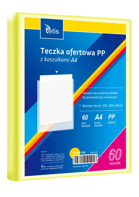 Teczka ofertowa A4 PP 60 koszulek żółta, Tetis
