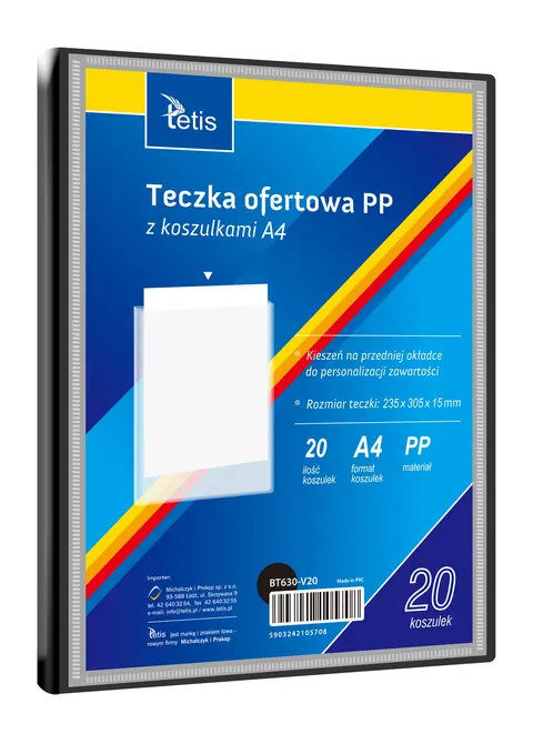 Teczka ofertowa A4 PP 20 koszulek czarna, Tetis