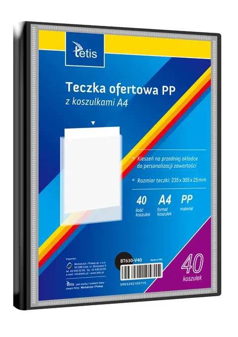 Teczka ofertowa A4 PP 40 koszulek czarna, Tetis