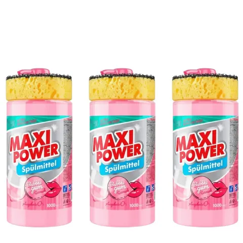 MAXI POWER Płyn do naczyń GUMA BALONOWA pompka+gąbka 1 l, pakiet 3 szt.