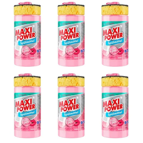 MAXI POWER Płyn do naczyń GUMA BALONOWA pompka+gąbka 1 l, pakiet 6 szt.