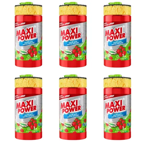 MAXI POWER Płyn do naczyń TRUSKAWKA pompka+gąbka 1 l, pakiet 6 szt.