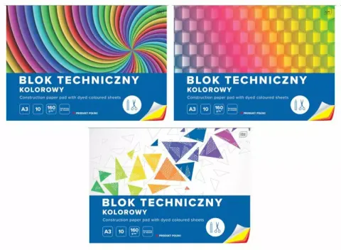 Blok techniczny kolorowy A3/160g 10 kartek barwiony w masie INTERDRUK 1szt. /BLTA3K/