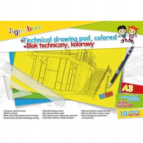 Blok techniczny A3/150g kolorowy 10 kartek GIMBOO /7540BTS17-99/K/