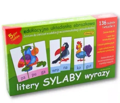 LITERY SYLABY WYRAZY Edukacyjna układanka obrazkowa Adamigo
