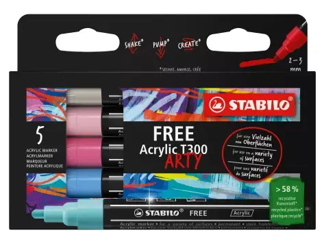 Markery STABILO Free Acrylic T300 Candy Set 5 Sztuk Etui Kartonowe