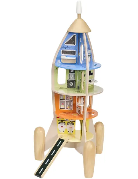 CLASSIC WORLD Drewniana Rakieta Domek dla Dzieci + Figurki 51el.
