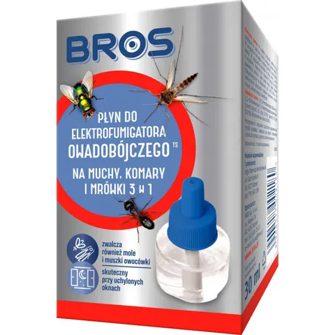 Bros - płyn 30 ml do elektrofumigatora 3w1 na muchy komary mrówki