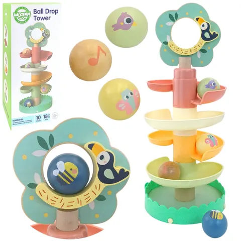 WOOPIE GREEN Drewniany Kulodrom Tor Kulkowy Sensoryczny Edukacyjny 6 el.
