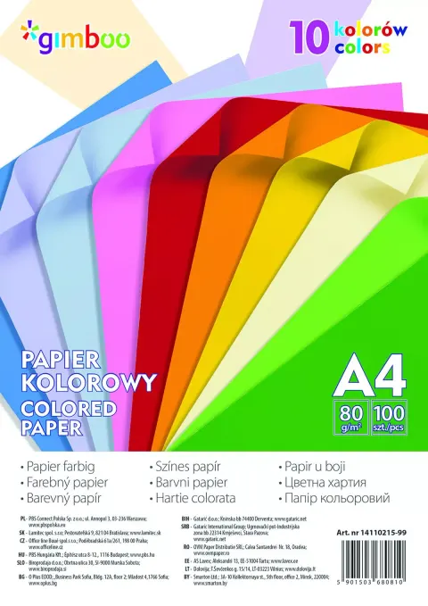 Papier kolorowy A4/100K 80GSM 10 kolorów neonowych GIMBOO /14110215-99/