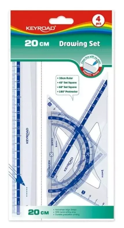 Zestaw geometryczny KEYROAD z linijką 20cm transparentny