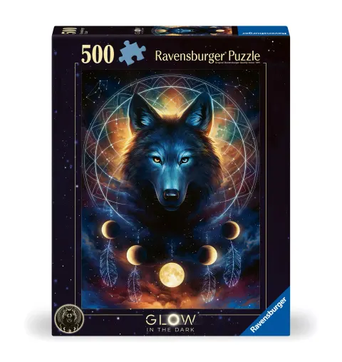 Puzzle 500 Świecące - Wilk i księżyce