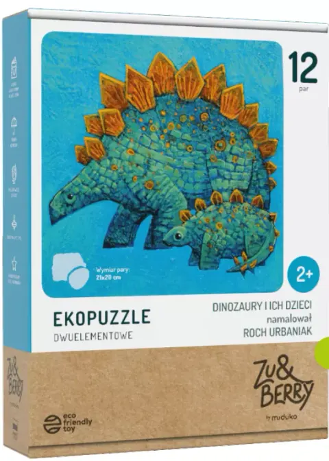 MUDUKO Ekopuzzle Dwuelementowe. Dinozaury I Ich Dzieci 12 Par