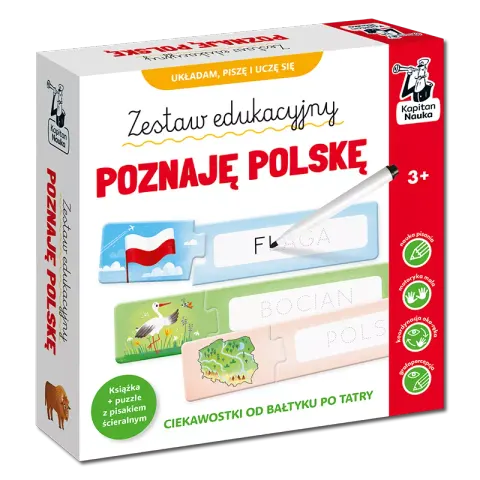Kapitan Nauka: Zestaw edukacyjny. Poznaję Polskę. Książka + puzzle do pisania