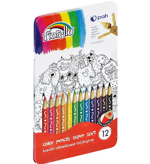 Kredki ołówkowe 12 kolorów FIORELLO Super Soft metalowe opakowanie