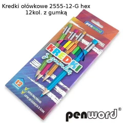 Kredki ołówkowe z gumką penword 12kol