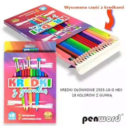 Kredki ołówkowe z gumką penword 18kol