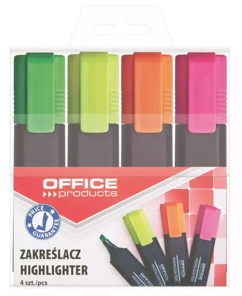 Zakreślacz Fluorescencyjny Office Products, 1-5mm (Linia), 4szt., Mix Kolorów