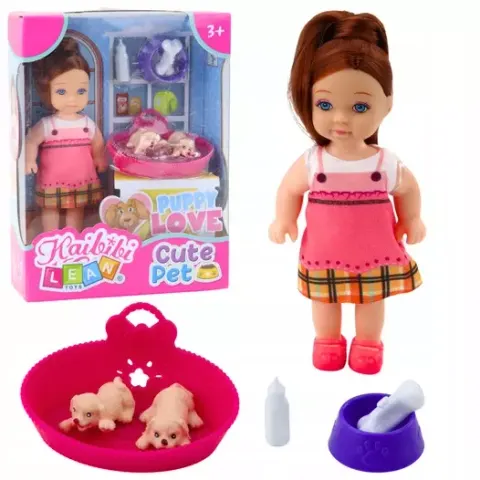 Mini Laleczka z Dwoma Szczeniakami i Akcesoriami
