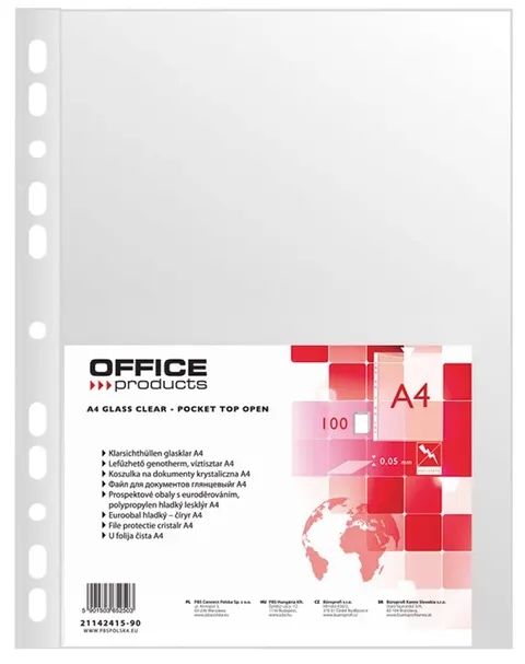 Koszulki na dokumenty krystaliczne A4 100 szt. OFFICE PRODUCTS 50mic 21142415-90