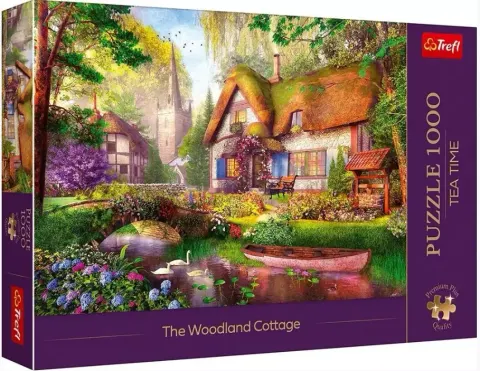Puzzle 1000 elementów. Premium Plus Quality. Tea Time. Urocza chatka w lesie