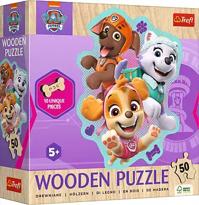 Puzzle drewniane 50 elementów. Psi Patrol. Wesoła gromadka piesków