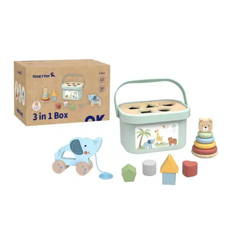 TOOKY TOY Pudełko Sorter Box 3w1 Klocki Piramidka Słonik