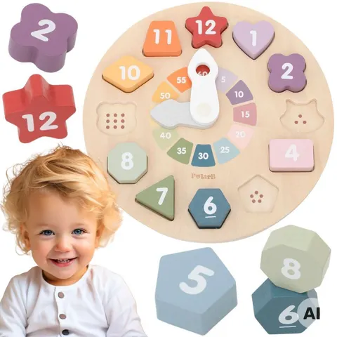 Viga Drewniany Zegar Sorter Kształtów Edukacyjny 18m+