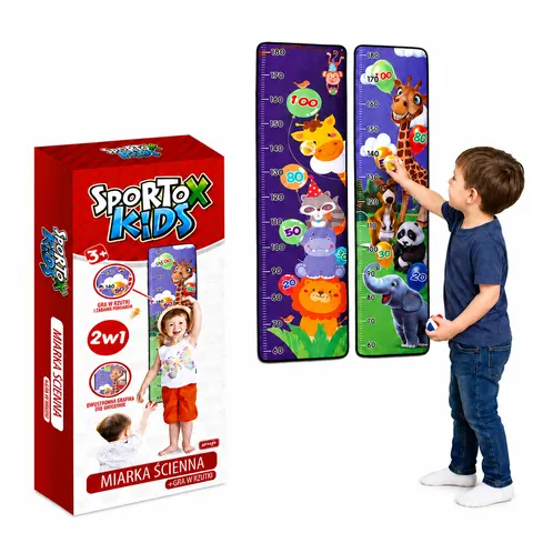 Sportox Kids Miarka wzrostu z grą w rzutki – 120 cm 2w1