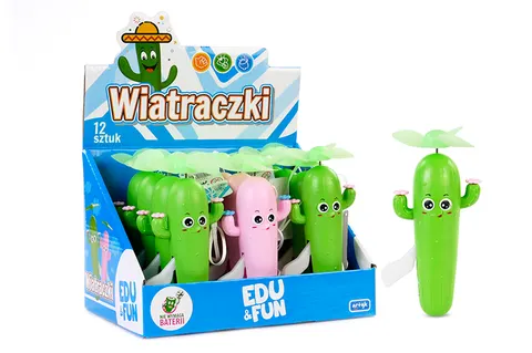 Edu&Fun Wiatraczek Kaktus ręczny dla dzieci – 16 cm, bez baterii, 3+