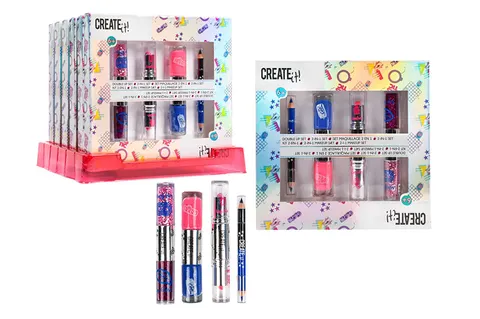 Create It! zestaw do makijażu 2 w 1 z brokatem – lakiery, kredki, 6+