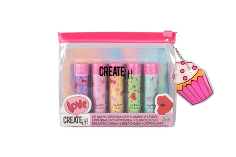 Create It! Zestaw Balsamów do Ust z Kosmetyczką – 5 Sztyftów 6+