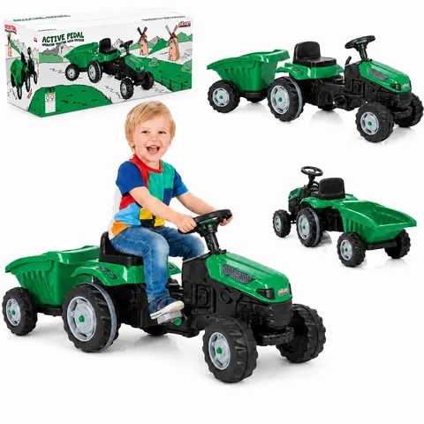 Pilsan Traktor z przyczepą, kolor zielony – jeździk dla dzieci od 3 lat