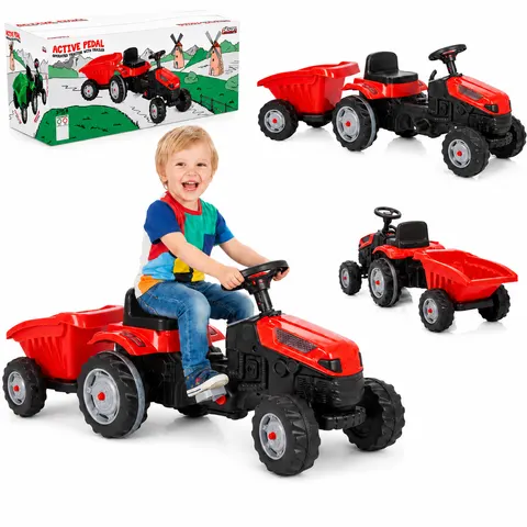 Pilsan Traktor z przyczepą – czerwony jeździk dla dzieci od 3 lat