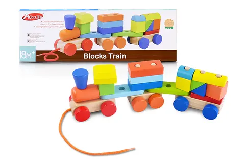 Artyk Drewniany pociąg z klockami do ciągnięcia – 35 cm 18m+