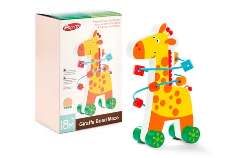 Artyk drewniany labirynt żyrafa z koralikami – 24,5 cm dla dzieci 18m+