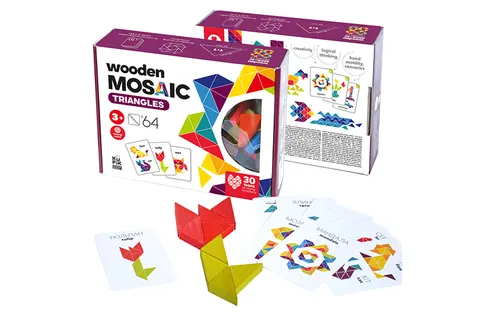Igroteco Drewniana Mozaika Trójkąty – 64 elementy + karty 3+