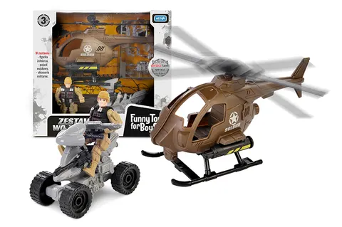 Funny ToyS Zestaw wojskowy helikopter i quad z figurką – 3+