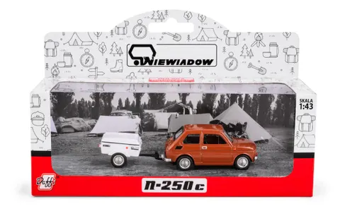 Fiat 126P Brązowy + przyczepa krótka Niewiadów N250C Daffi Skala 1:43