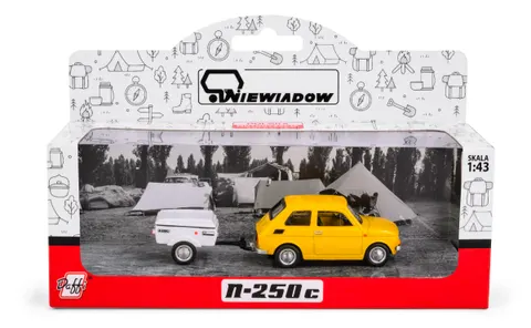 Fiat 126P Żółty + przyczepa krótka Niewiadów N250C Daffi Skala 1:43