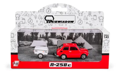 Fiat 126P Czerwony + przyczepa krótka Niewiadów N250C Daffi Skala 1:43