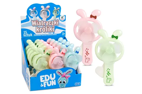 Edu&Fun Wiatraczek ręczny Króliczek – 13 cm, napęd mechaniczny