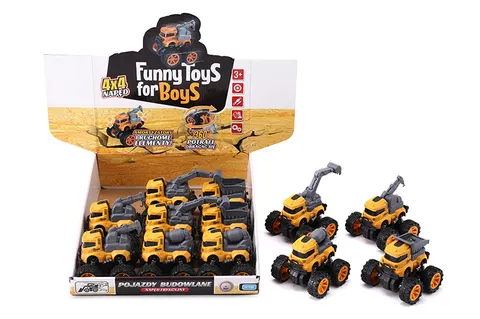Funny Toys for Boys Monster Truck budowlany 4x4 obrót 360° – 9 cm, 3+