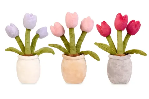 Pluszowe tulipany w doniczce – maskotka 26 cm, 3 kolory, 0+