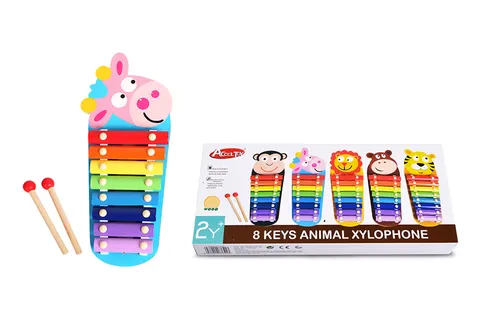 Acool Toy Cymbałki drewniane 8-tonowe dla dzieci – ksylofon ze zwierzątkiem, 2+