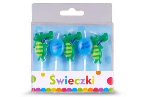 Świeczki pikery Krokodylki i Balony – 5 szt., 7,5 cm, tort